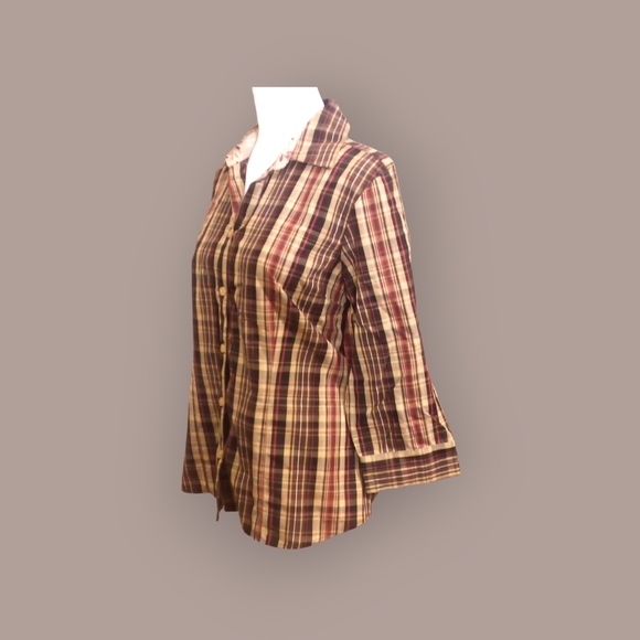 IB Diffusion petite large brown plaid top - Picture 3 of 7